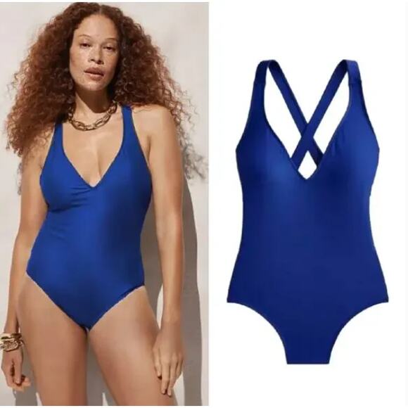 NWT J. Crew High Support Cross-Back One-Piece Swimsuitin Harbor Blue Size 4